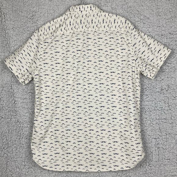 Cactus Man Button Shirt L Slim Fit White Blue Short Sleeve Mustaches Handlebar - Picture 3 of 12